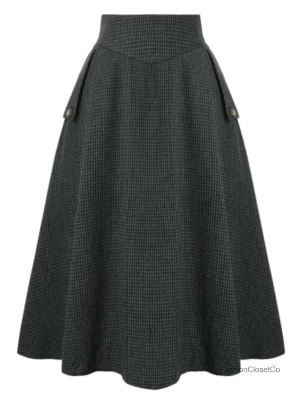 High Waist Plaid A-Line Midi Skirt with Pockets Fall Winter